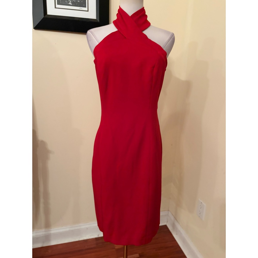 Reiss Zaira Bodycon Dress Crimson Red Halter Cocktail 6 NEW - Picture 3 of 10